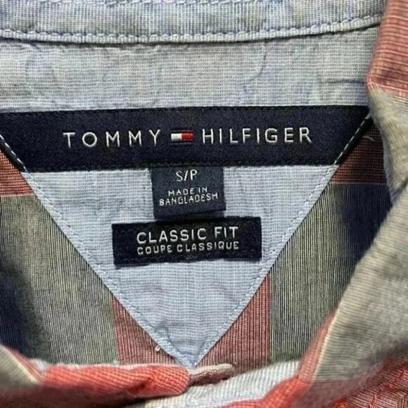 Tommy Hilfiger Mens Shirt Short Sleeve Button Down Red Grey Plaid Cotton Small - Picture 9 of 15